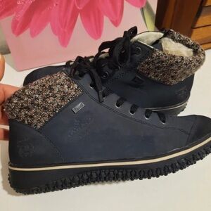 Rieker Black and Knit Winter Boots